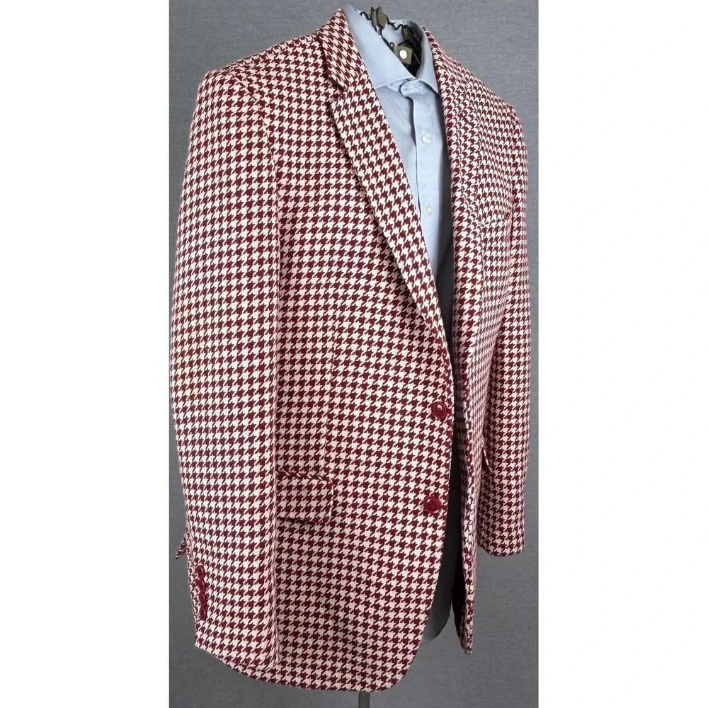 Linea Uomo Mens 44R Blazer Burgundy White Houndstooth Two Button Sport Coat